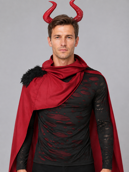 Demon Costume with Red Cape and Horns Costume Capes detail 2