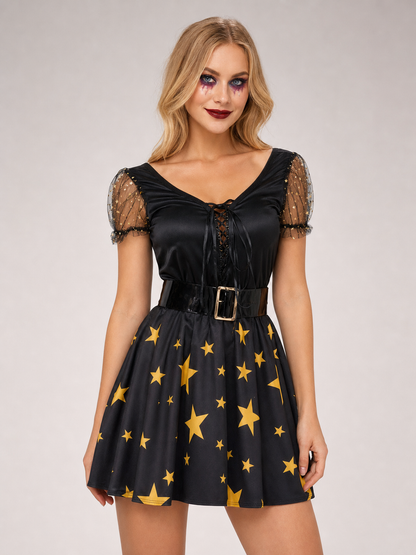 Black Witch Cosplay Dress with Stars