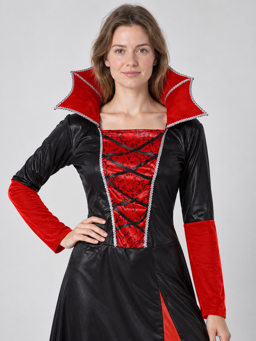 Floor-Length Carnival Dress with Red Inserts