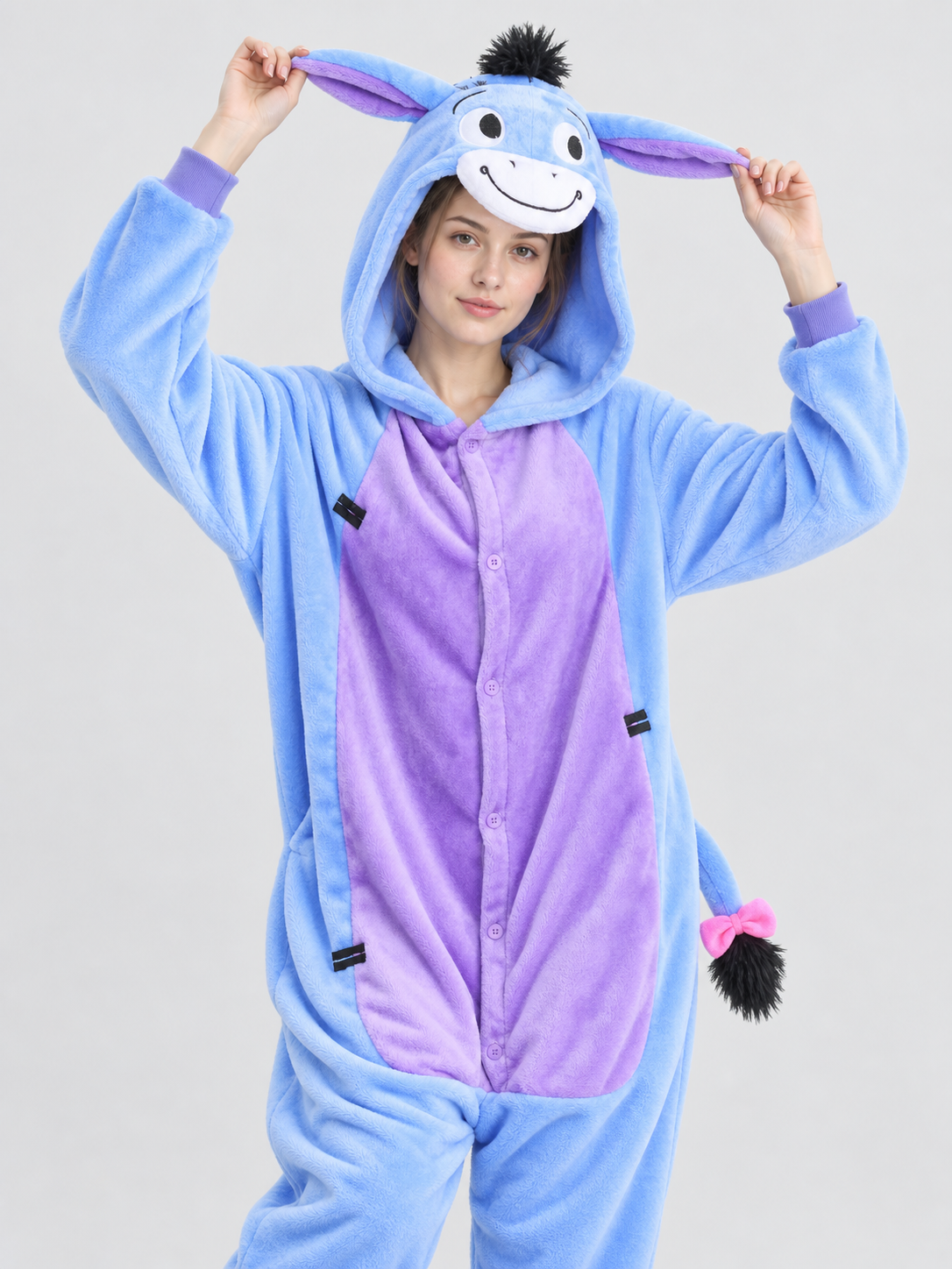 Flannel Kigurumi Pajama with Hood and Bow-Tailed