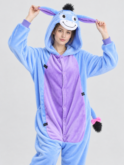 Flannel Kigurumi Pajama with Hood and Bow-Tailed