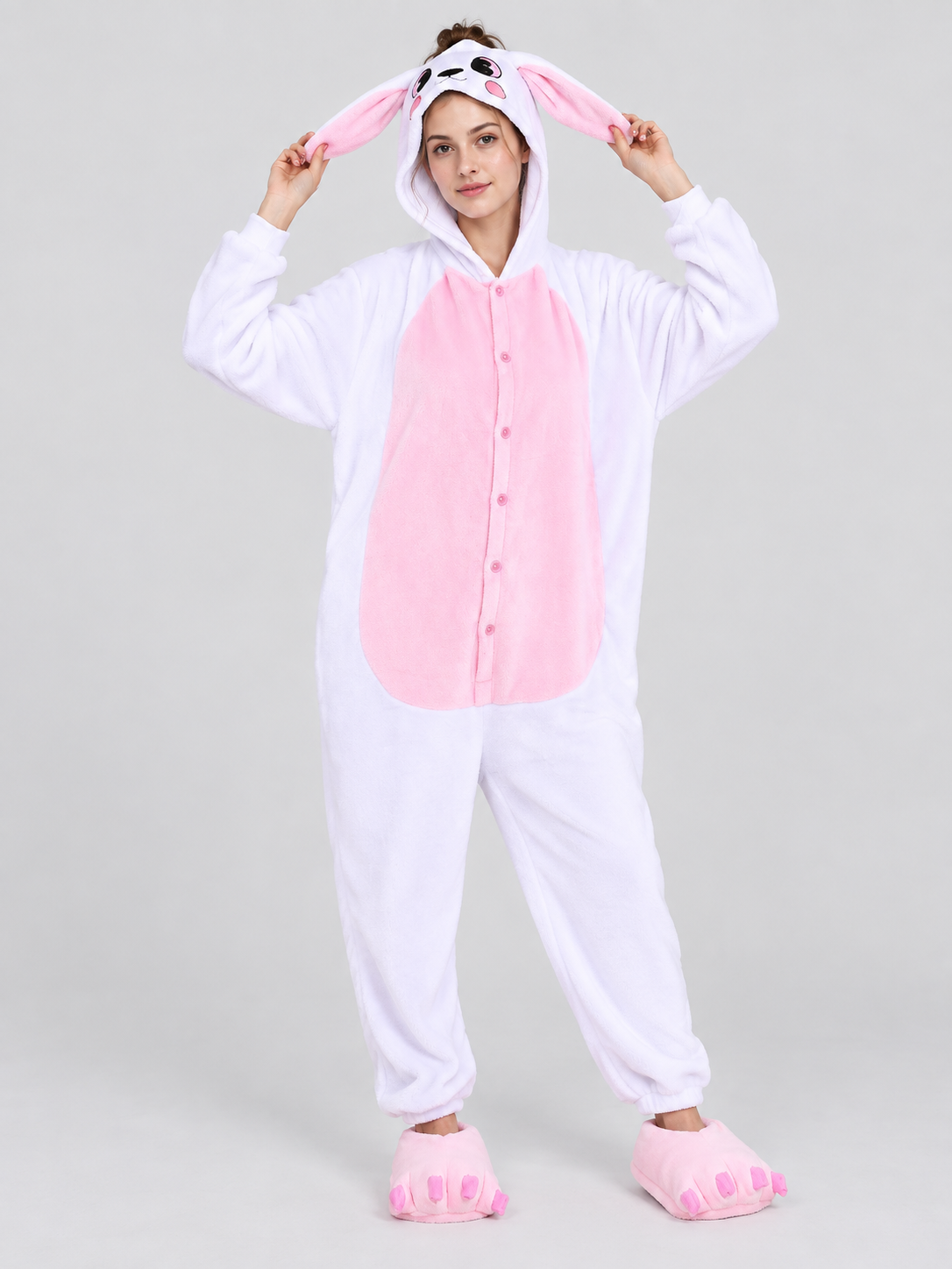 Pajama Jumpsuit with Bunny Ears and Hood