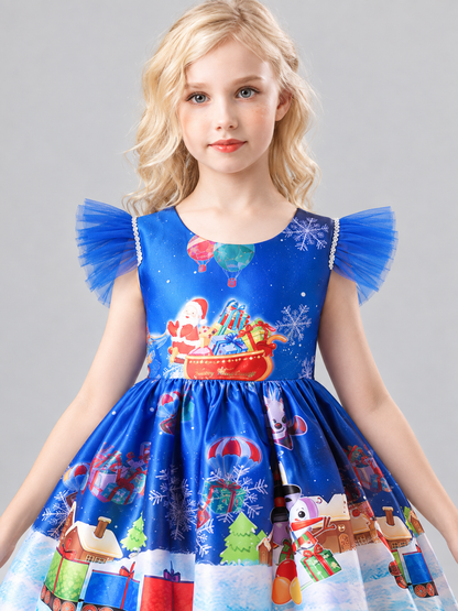 Kids' Holiday Dress with Christmas Print