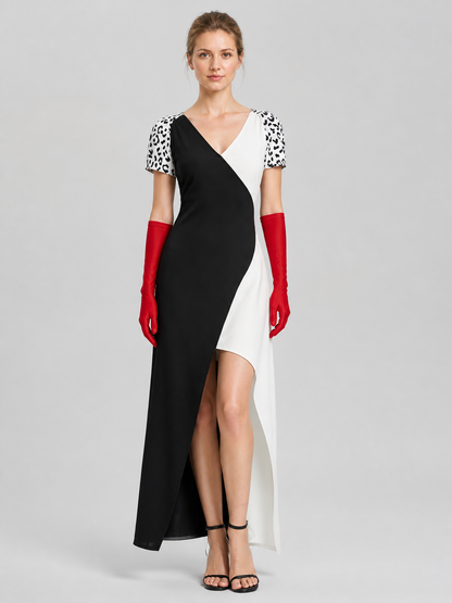 Black-and-White Asymmetrical Leopard Print Dress for Cosplay Costume Dresses detail 3