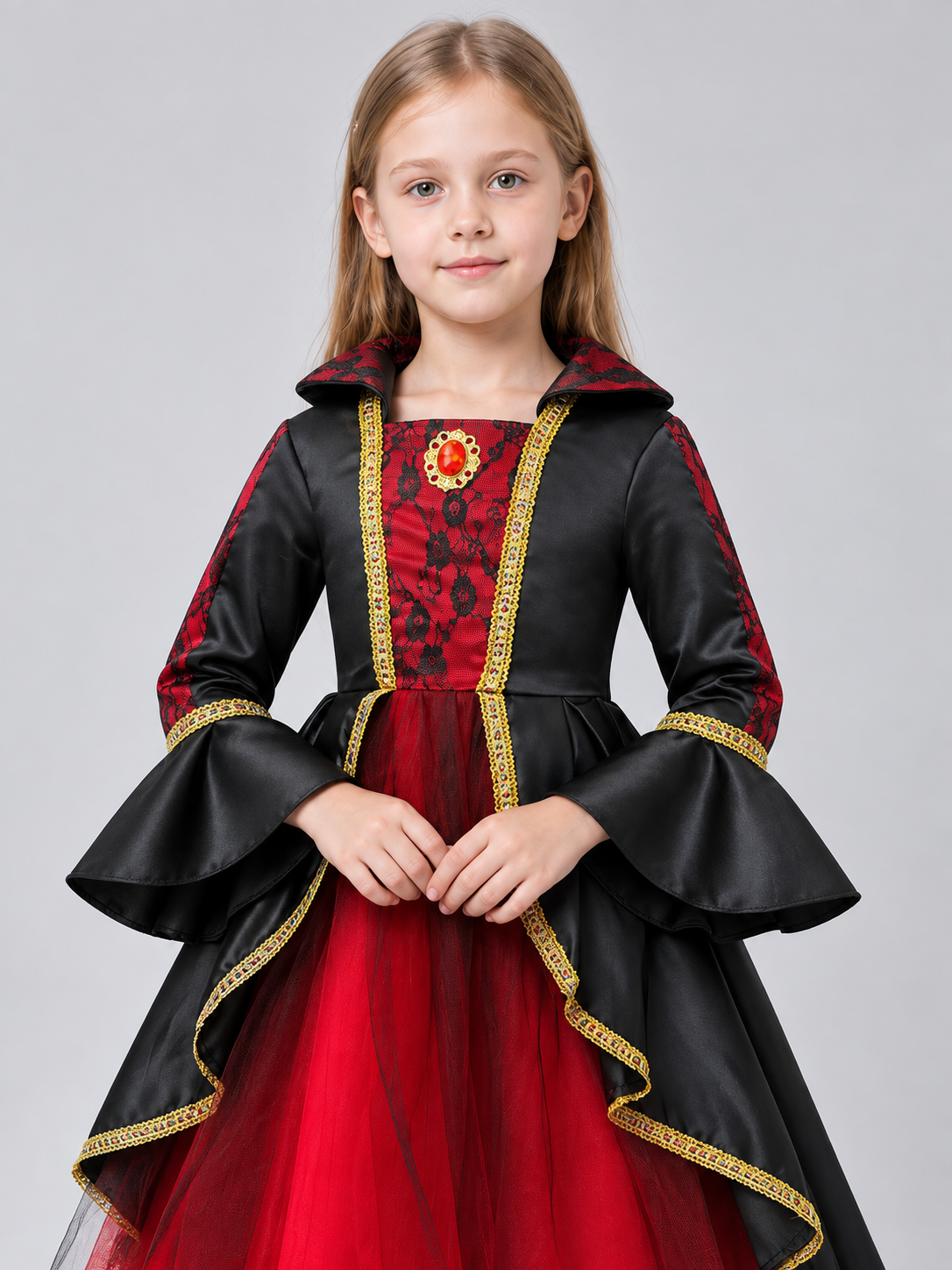 Kids' black carnival dress with gold trim