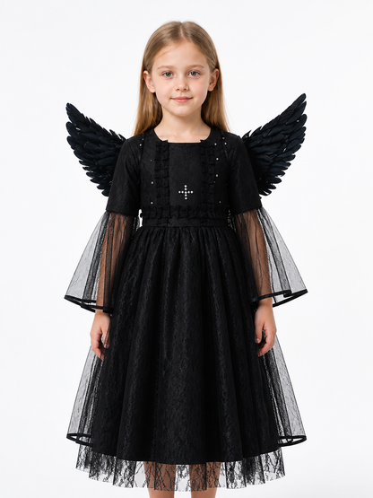 Black Midi Dress with Wings and Lace Costume Dresses detail 3