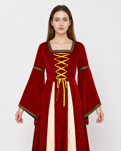 Medieval Dress with Wide Sleeves and Gold Trim