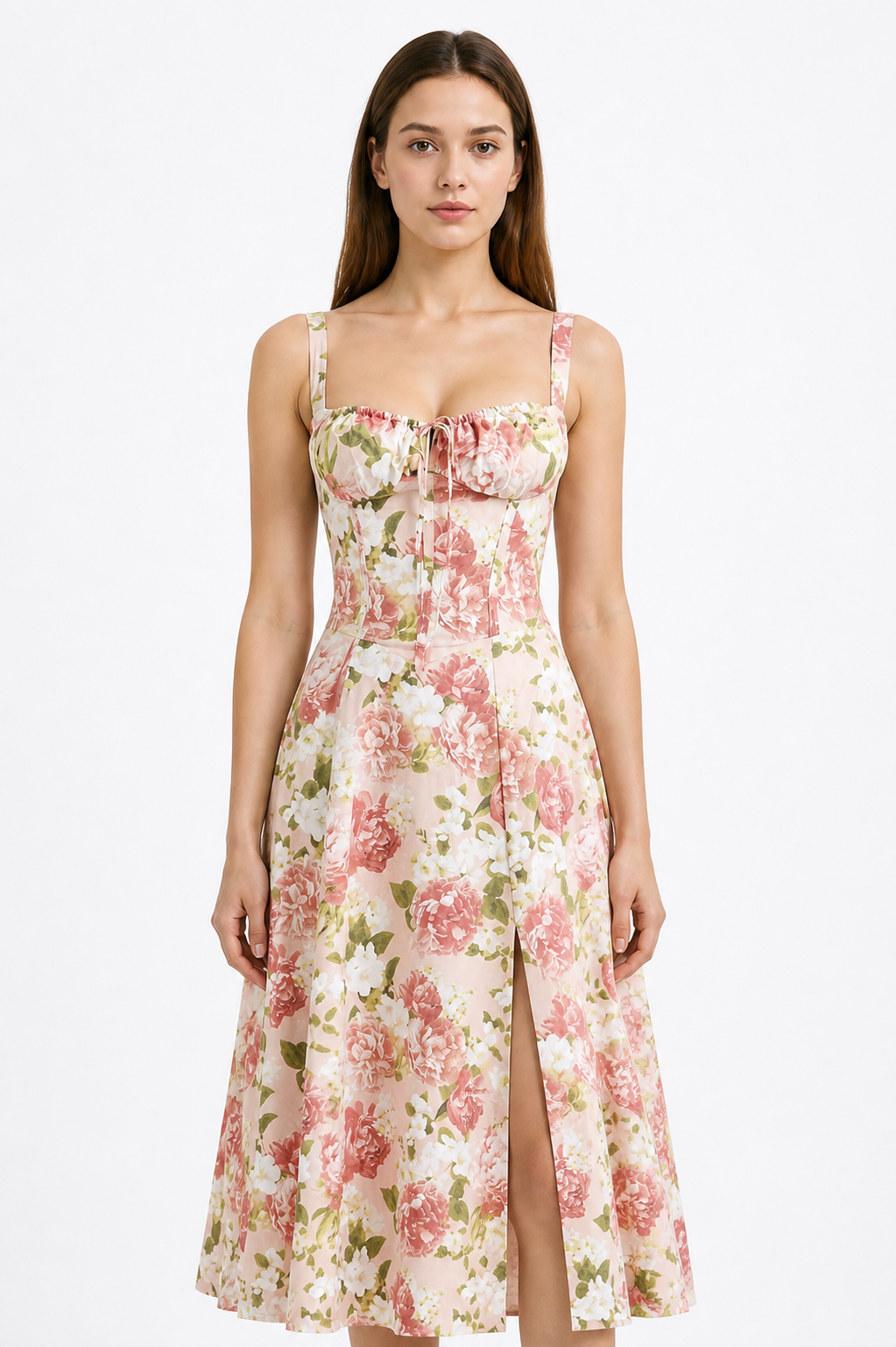 Spaghetti-Strap Dress with a Square Neckline and Floral Print Costume Dresses detail 3
