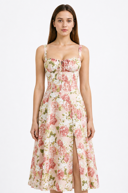 Spaghetti-Strap Dress with a Square Neckline and Floral Print Costume Dresses detail 3