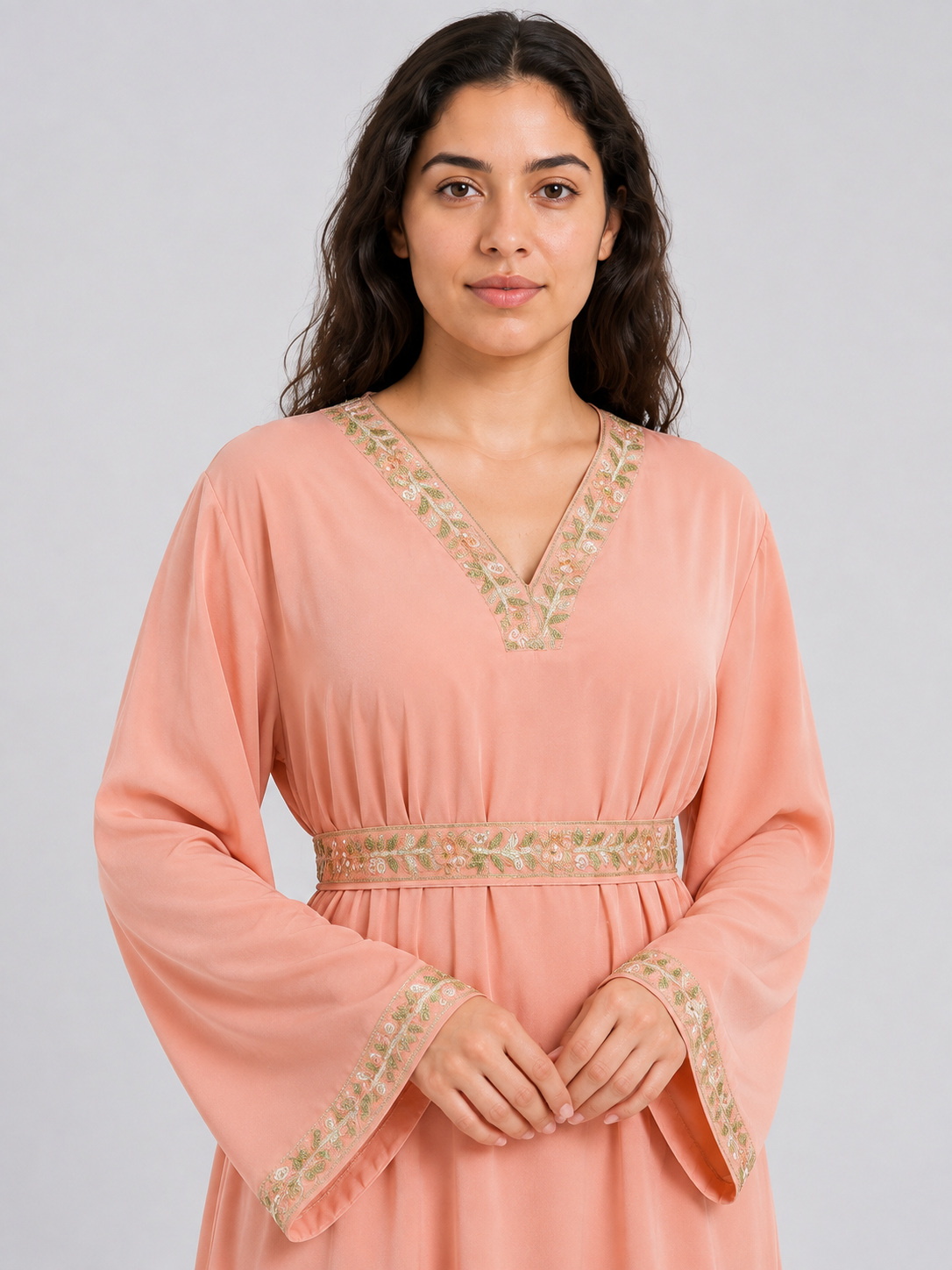 Pink Maxi Dress with Embroidered Trim and Belt Costume Dresses detail 2