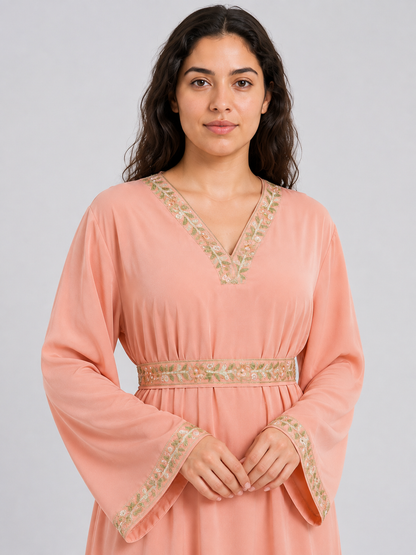 Pink Maxi Dress with Embroidered Trim and Belt Costume Dresses detail 2