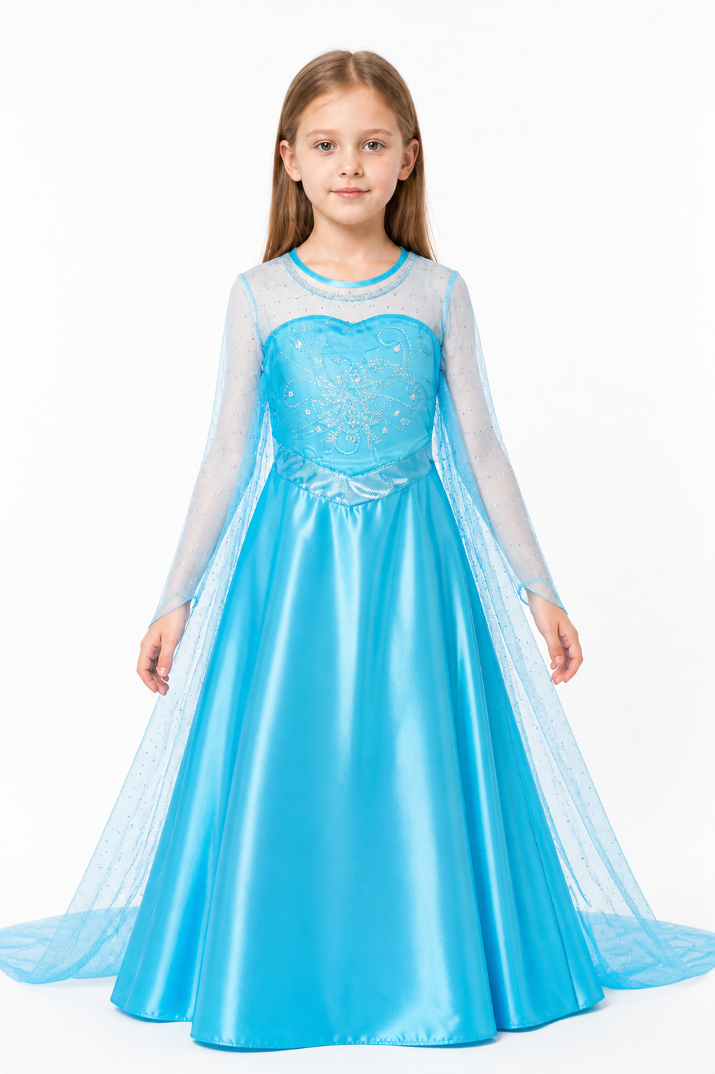 Blue Ball Gown with Butterfly and Train Costume Dresses detail 3