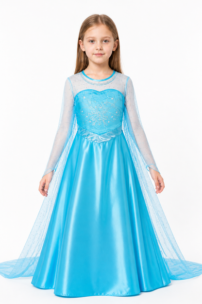 Blue Ball Gown with Butterfly and Train Costume Dresses detail 3