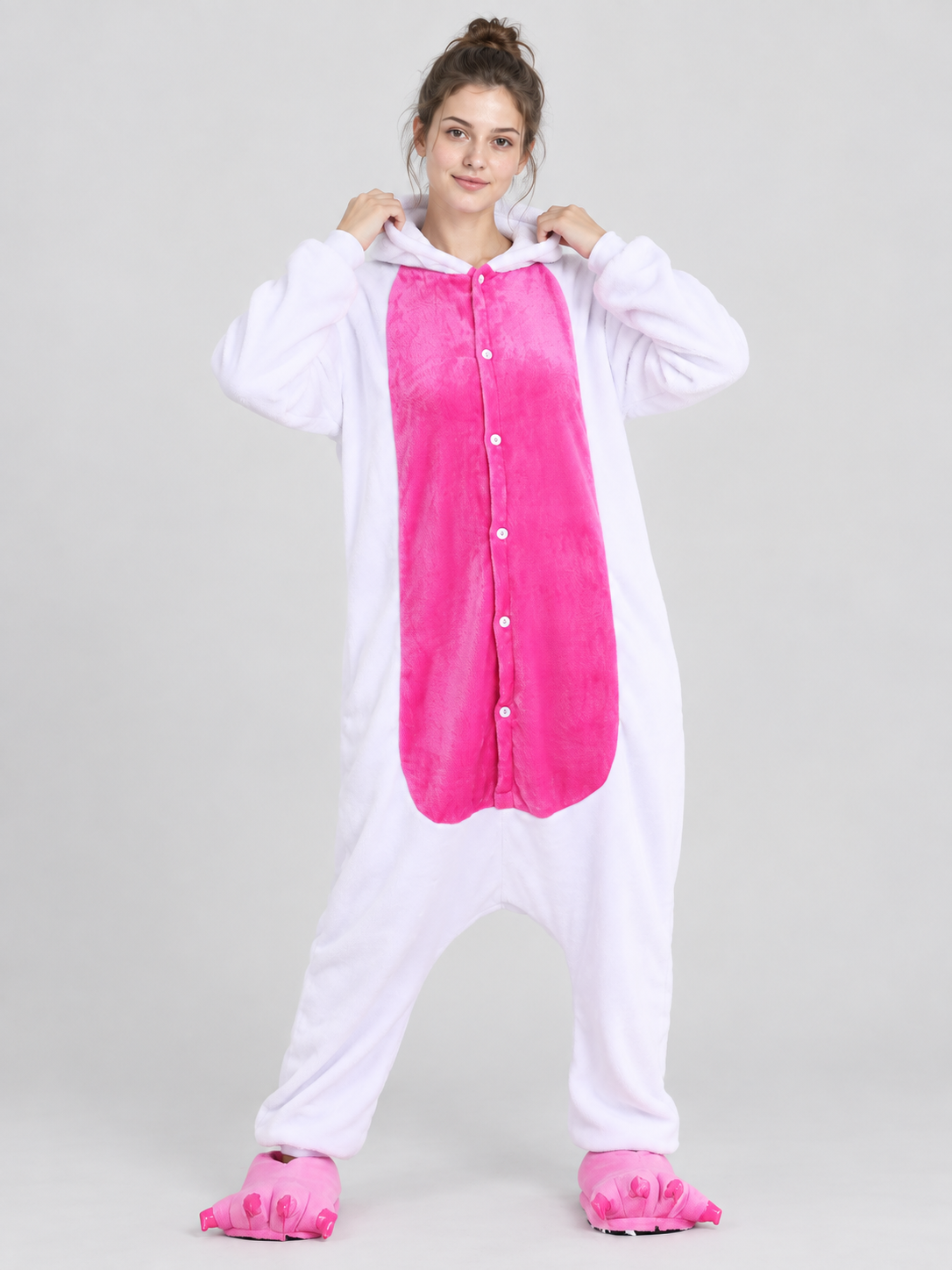 Hooded Pajama Jumpsuit with Pink Insert