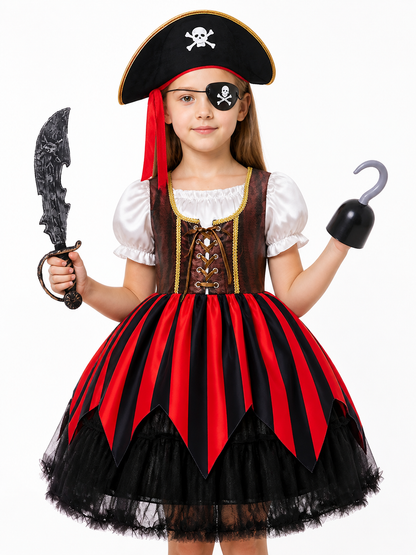 Pirate Costume with Red-and-Black Dress and Hat Costume Dresses detail 3
