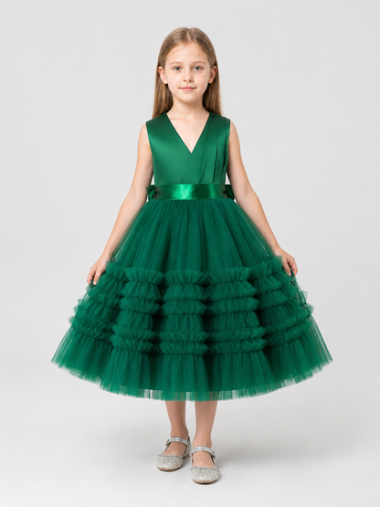 Dark Green Princess Dress for Girls with a Full Skirt Costume Dresses detail 3