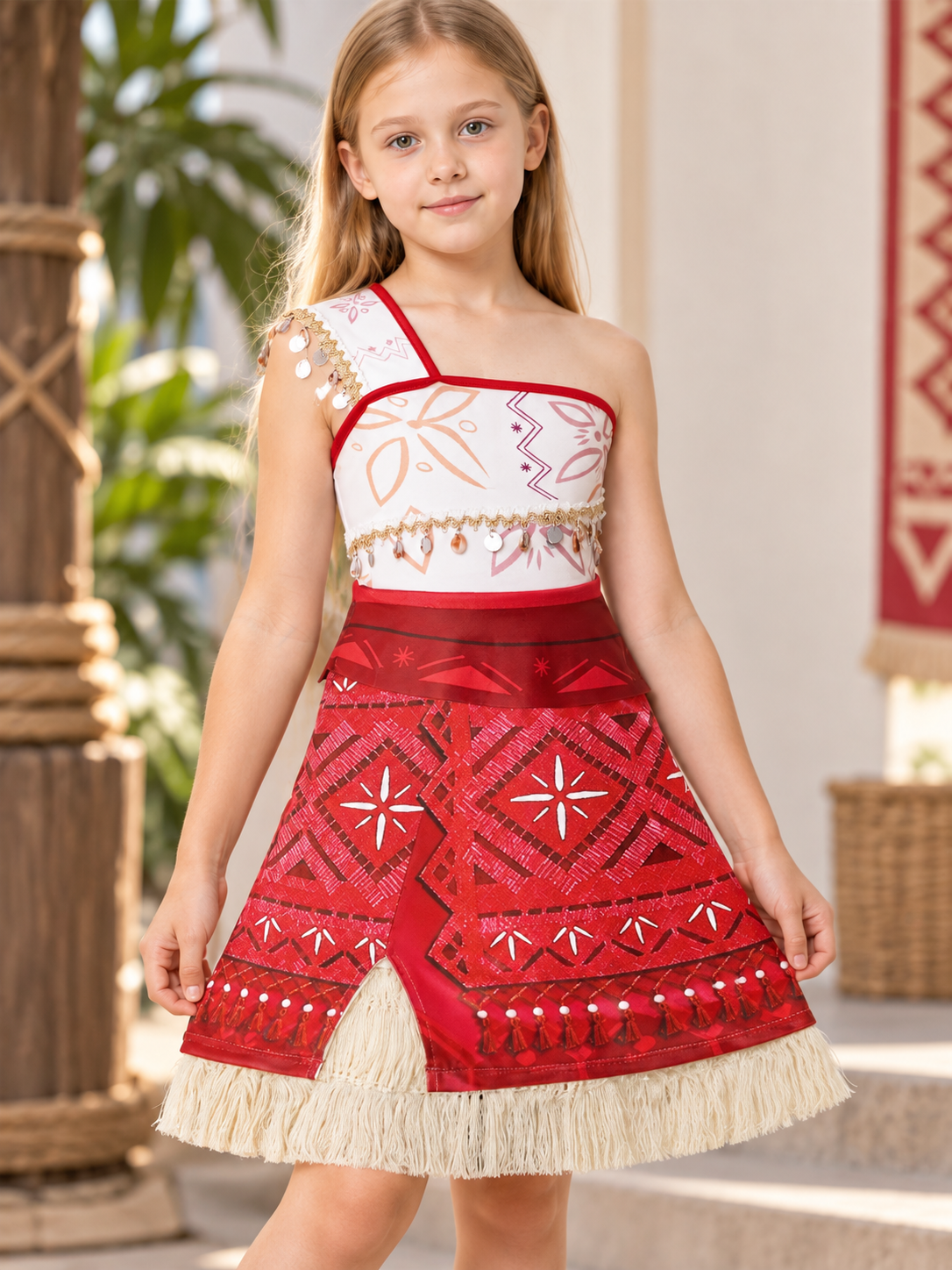 Children’s One-Shoulder Dress with Ethnic Print product detail 2