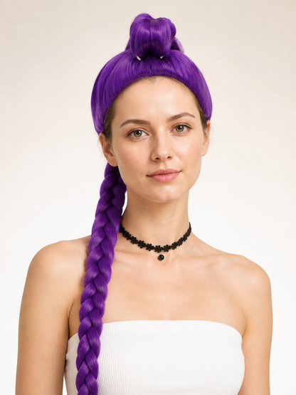 Purple Carnival Wig with Long Braid for Halloween Costume Wigs detail 2
