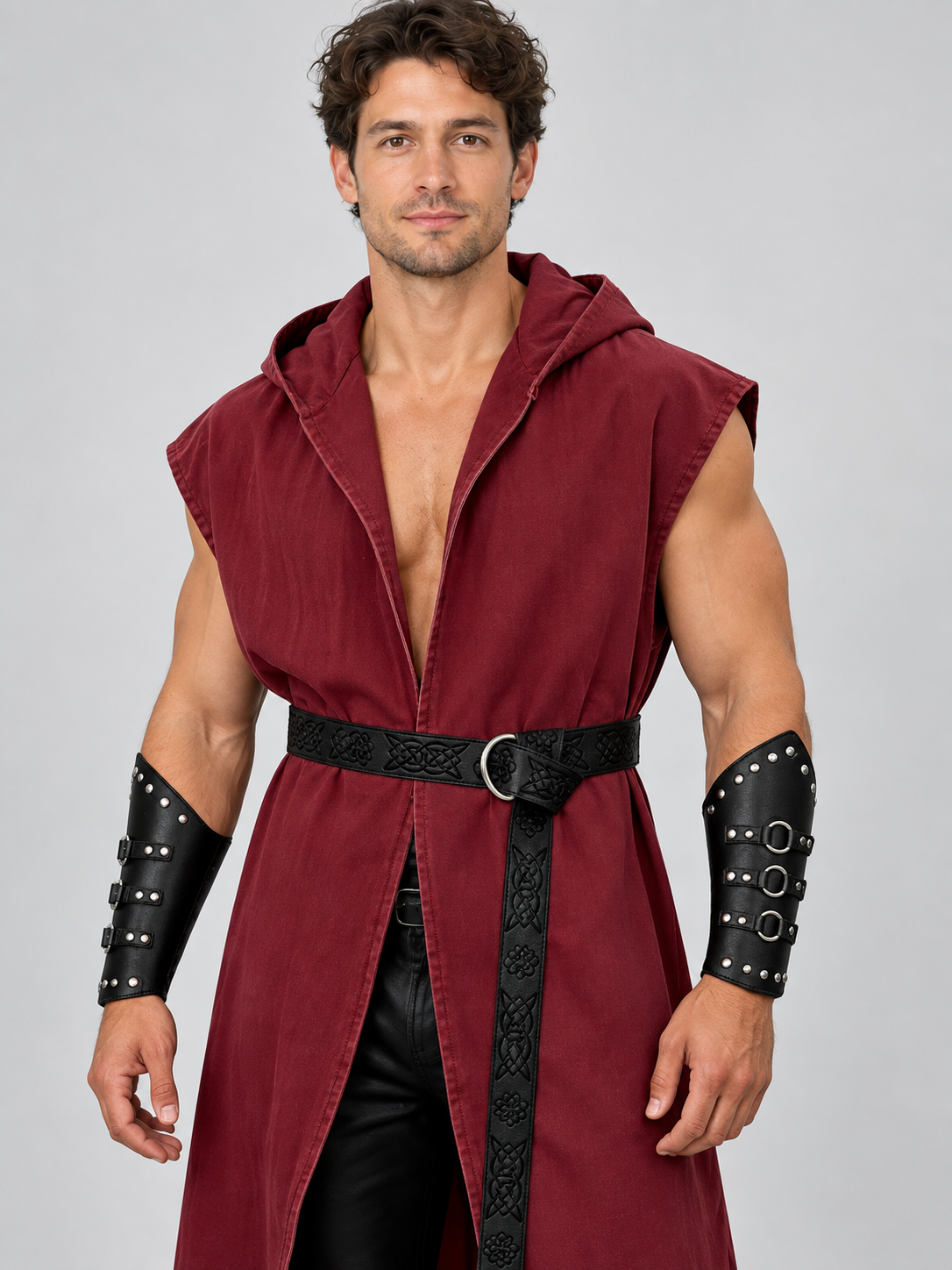 Long Burgundy Hooded Sleeveless Cape