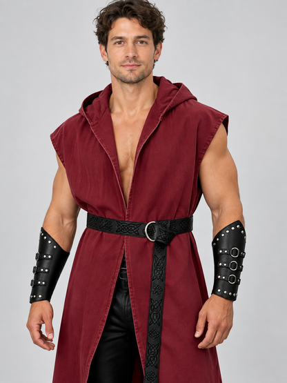 Long Burgundy Hooded Sleeveless Cape