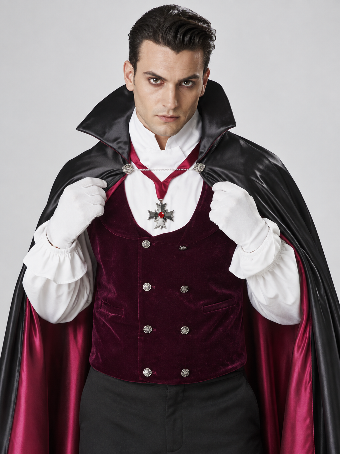 Vampire Carnival Costume with Cape, Vest, and Gloves