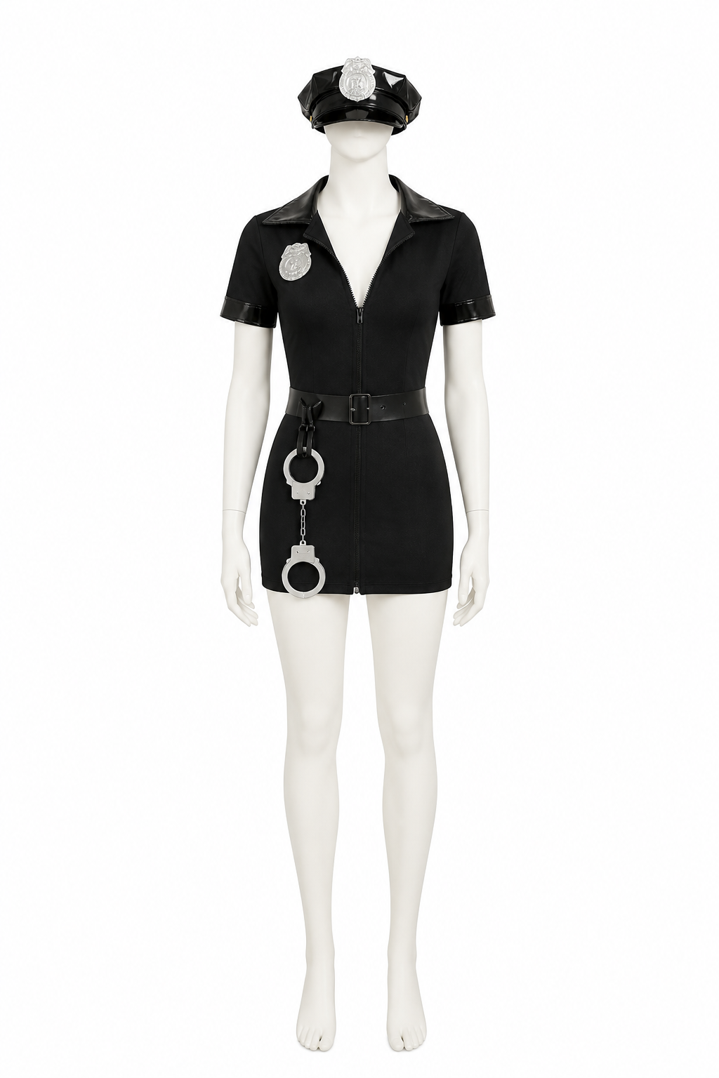 Black Police Costume with Collar, Zipper, and Belt Costumes detail 3