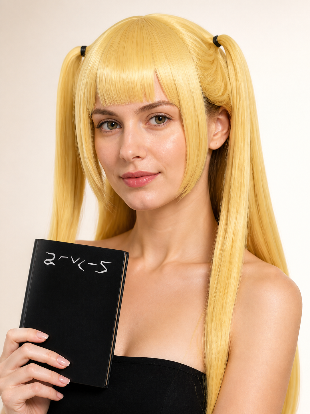 Long Blonde Wig with Bangs and Two Ponytails for Halloween Costume Wigs detail 2