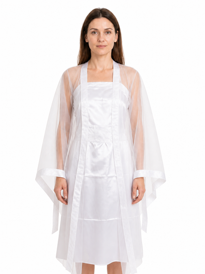 Long White Zombie Costume with Transparent Cape Costume Capes detail 3