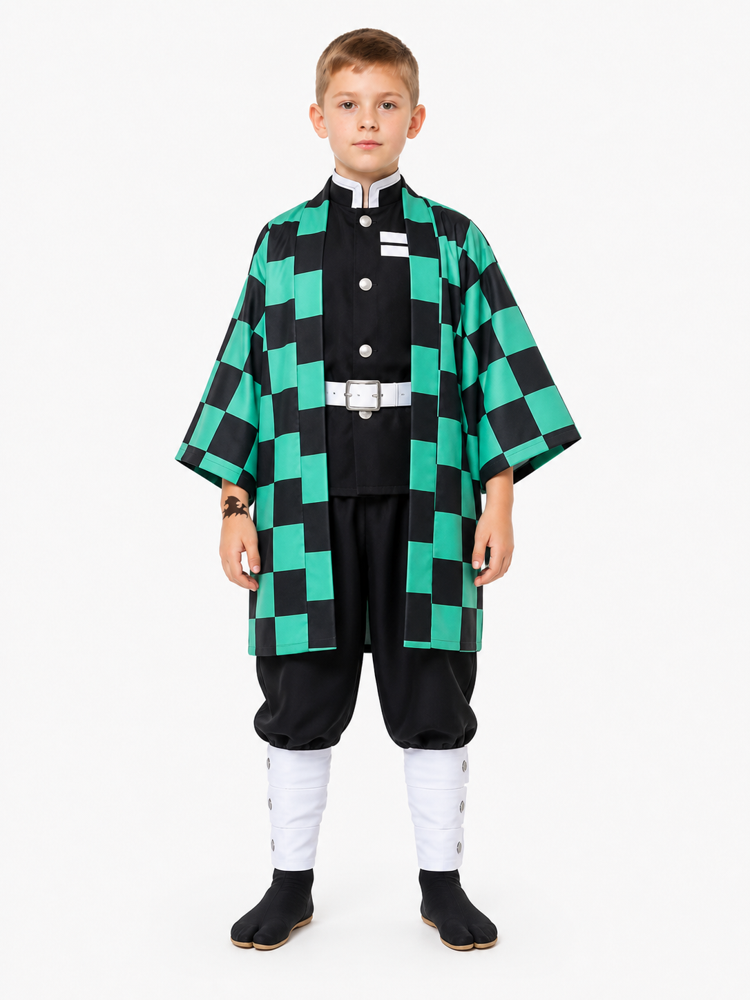 Tanjiro Cosplay Costume with Long Checkered Haori Costumes detail 3