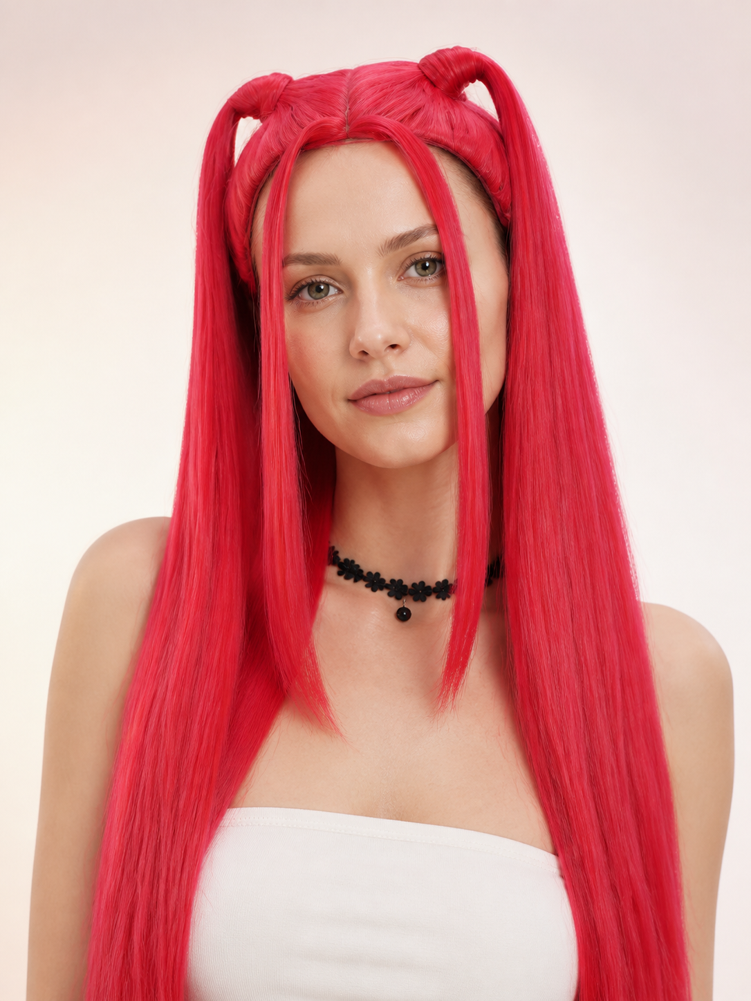 Pink-and-Red Curly Carnival Wig for Cosplay Costume Wigs detail 2