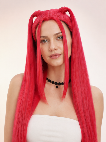 Pink-and-Red Curly Carnival Wig for Cosplay Costume Wigs detail 2