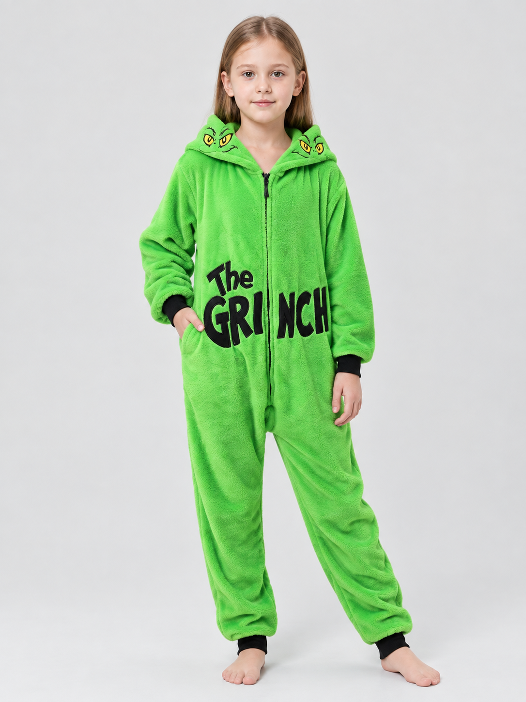 Hooded Pajama Jumpsuit with Cartoon Print