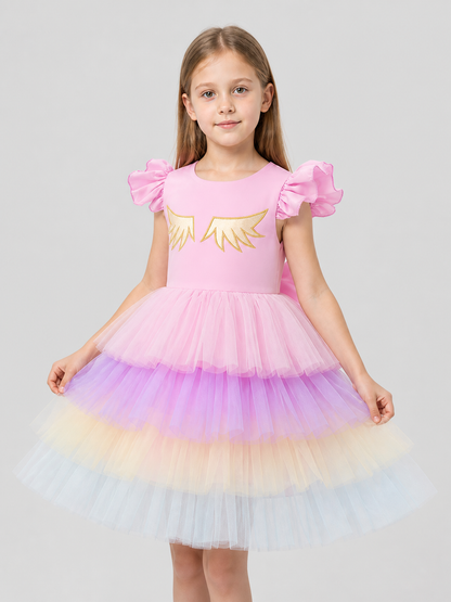 Children's Princess Dress with Rainbow Tulle Skirt Costume Dresses detail 3