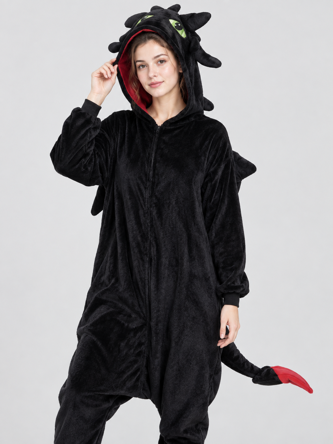 Black Kigurumi with Hood, Horns, and Tail