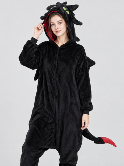 Black Kigurumi with Hood, Horns, and Tail