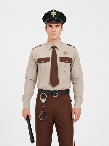 Sheriff Costume with Peaked Cap, Belt, and Tie Costume Headwear detail 3