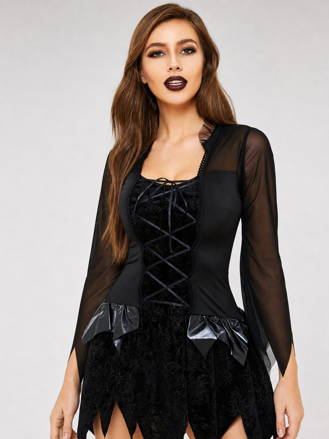 Gothic “Black Angel” Costume with Wings and Halo