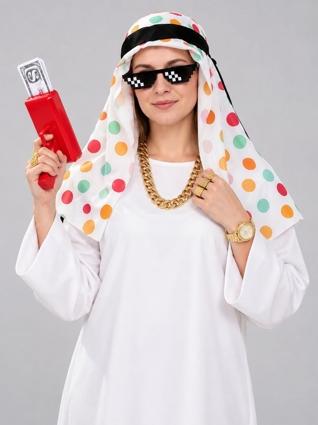 White carnival costume with scarf and accessories
