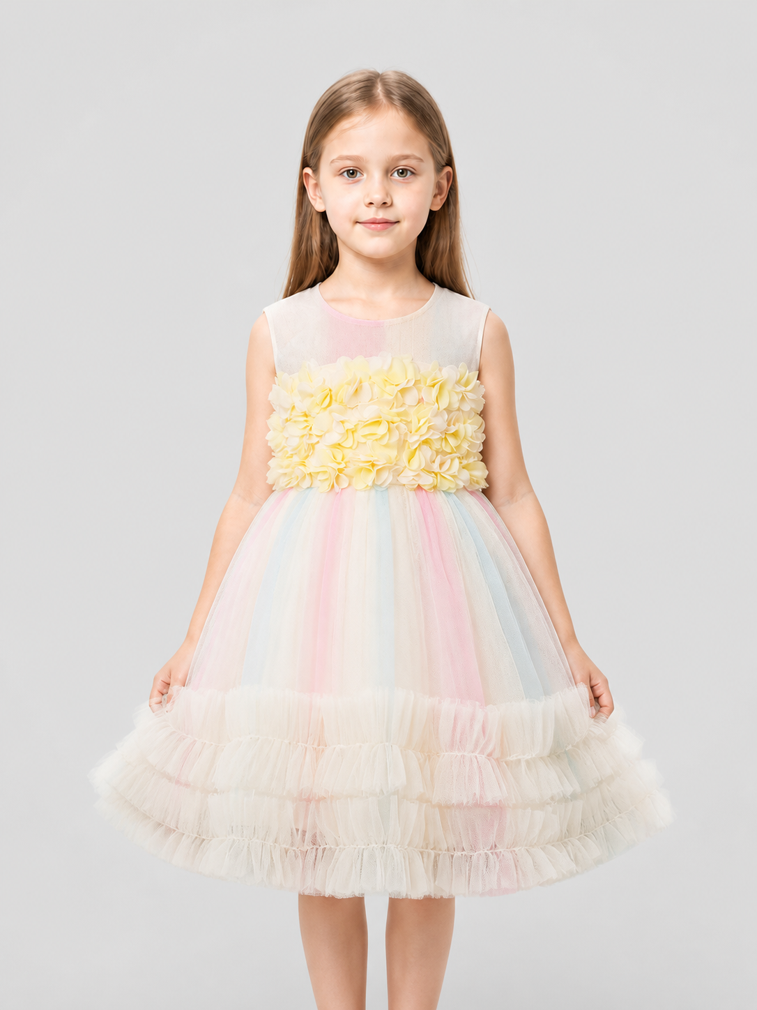 Girls' Full Princess Dress with Flowers and Tulle Costume Dresses detail 3