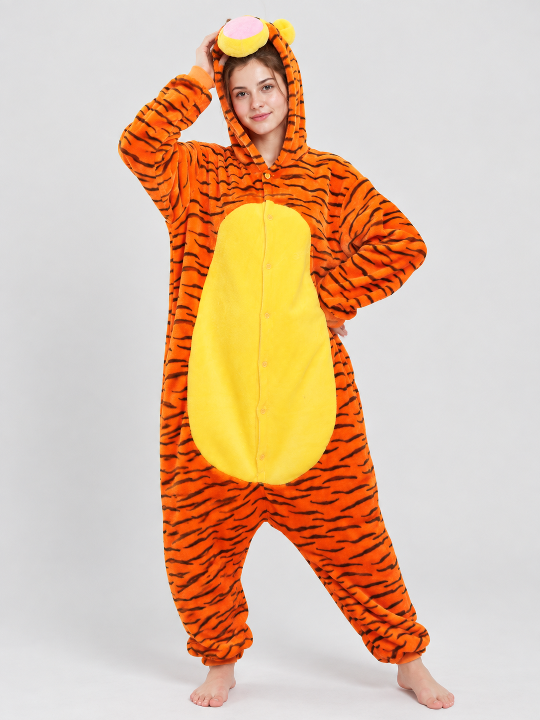 Orange Loose-Fit Hooded Jumpsuit Pajama