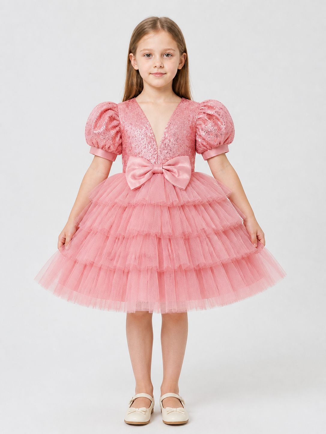 Pink Party Dress with Sequins and a Full Skirt Costume Dresses detail 3