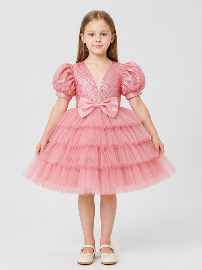 Pink Party Dress with Sequins and a Full Skirt Costume Dresses detail 3
