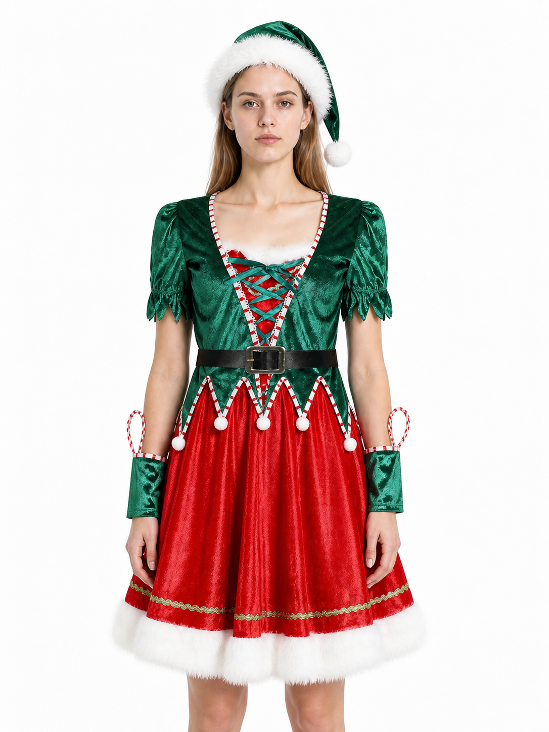 Red and Green Christmas Costume with Dress and Hat Costume Dresses detail 3