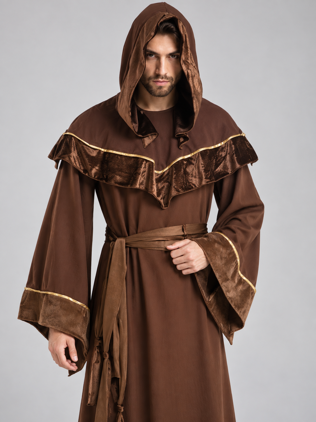 Adult Wizard Costume with Hood and Belt