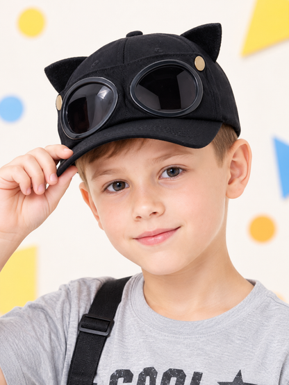 Kids Baseball Cap Black with Glasses and Studs