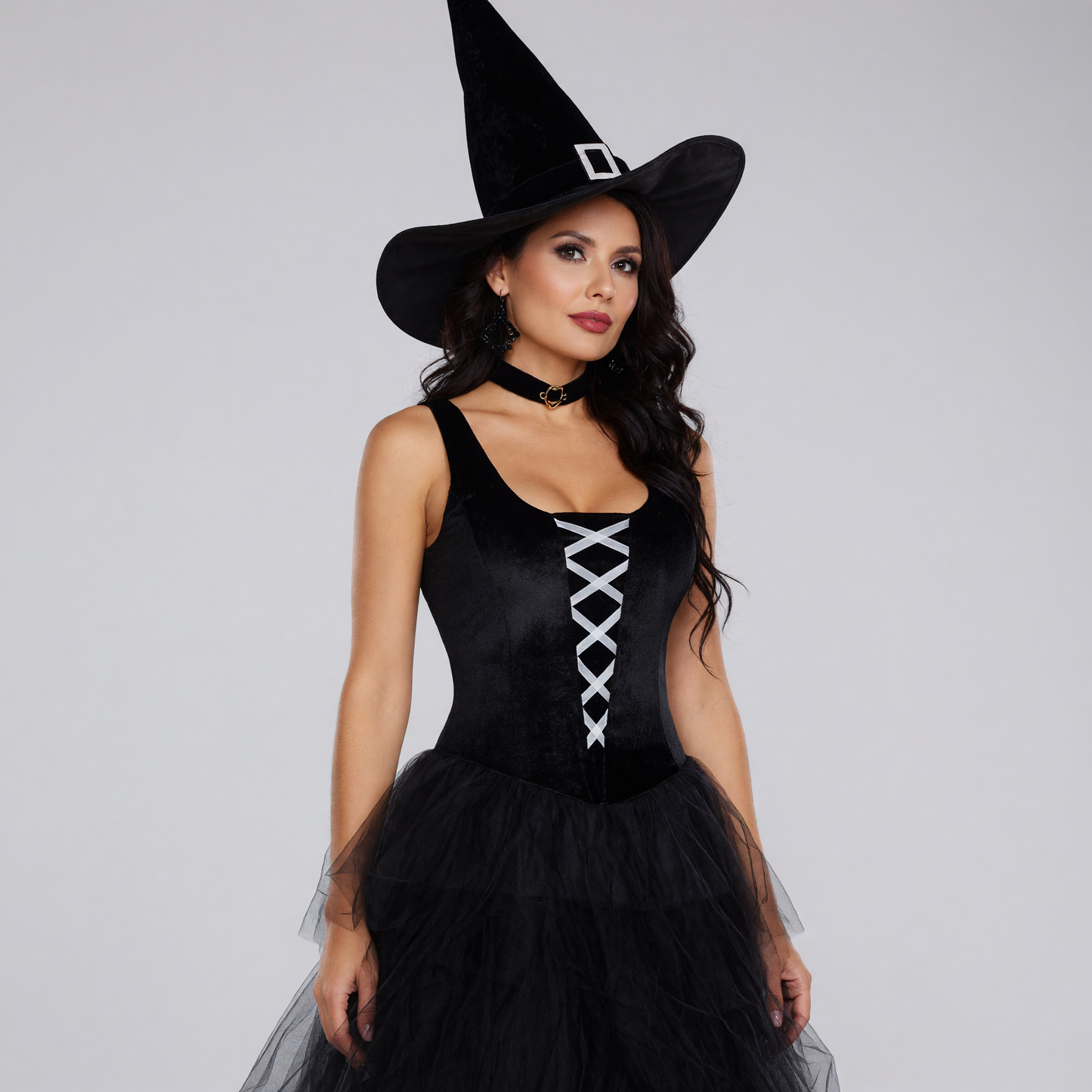 Halloween Costume: Black Dress, Hat, and Gloves