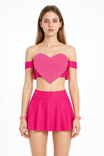 Off-the-Shoulder Crop Top and Heart Skirt Set product detail 3
