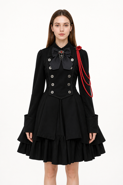 Gothic Dress with Turn-Down Collar and Full Skirt Costume Dresses detail 3
