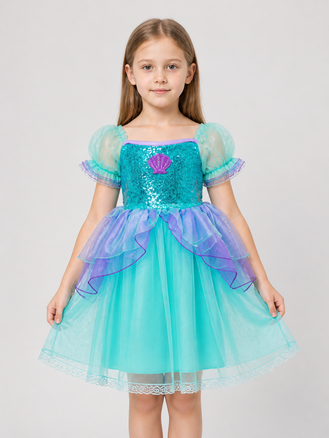 Girls' Princess Dress with Sequins and Mesh Skirt