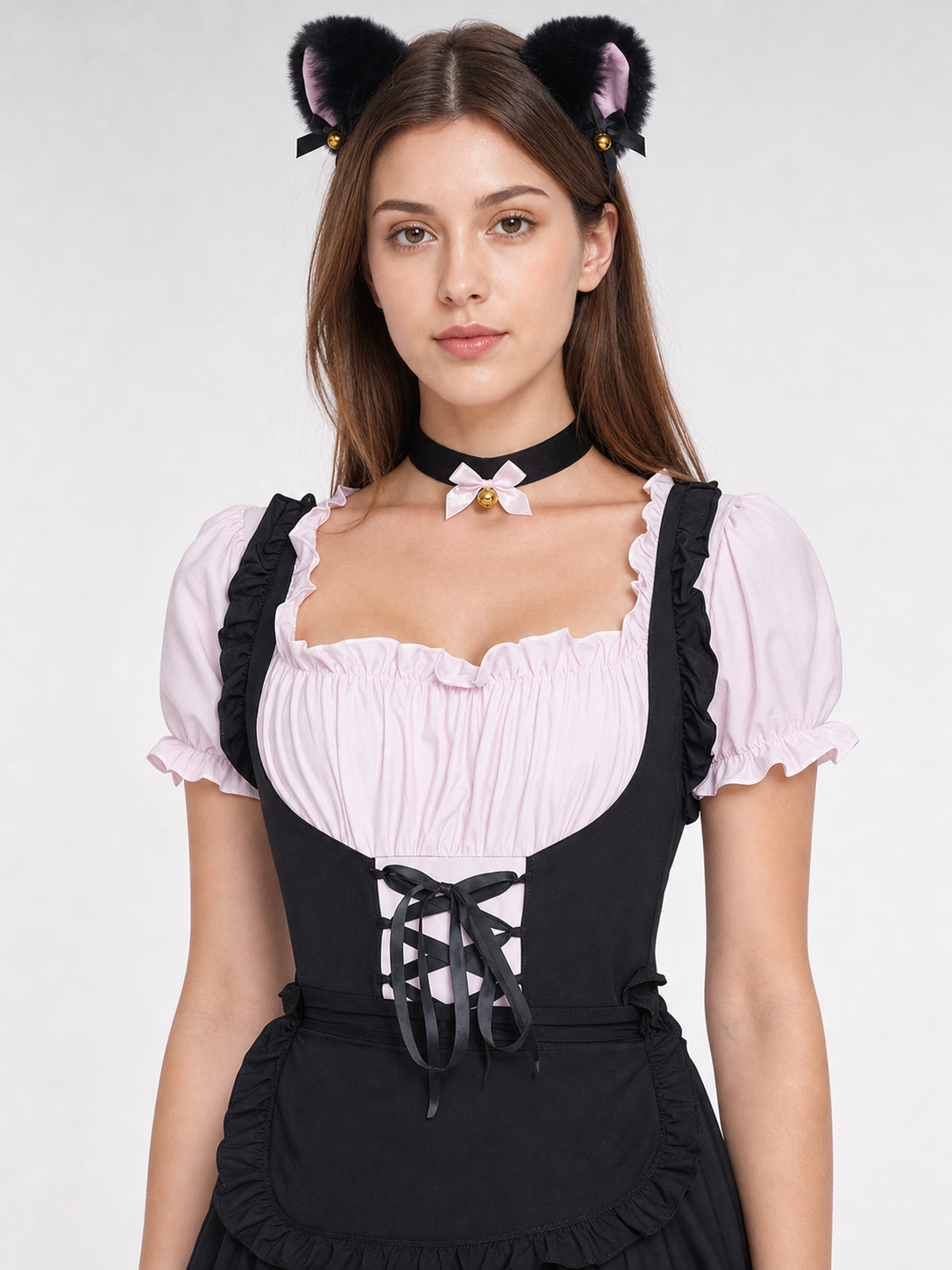 Lolita-Style Dress with Apron, Ruffles, and Lacing Costume Dresses detail 2